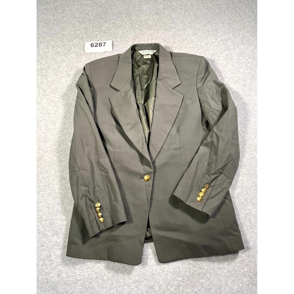 Austin Reed Blazer Jacket Womens 10 Green Worsted Wool Notched Lapel Formal